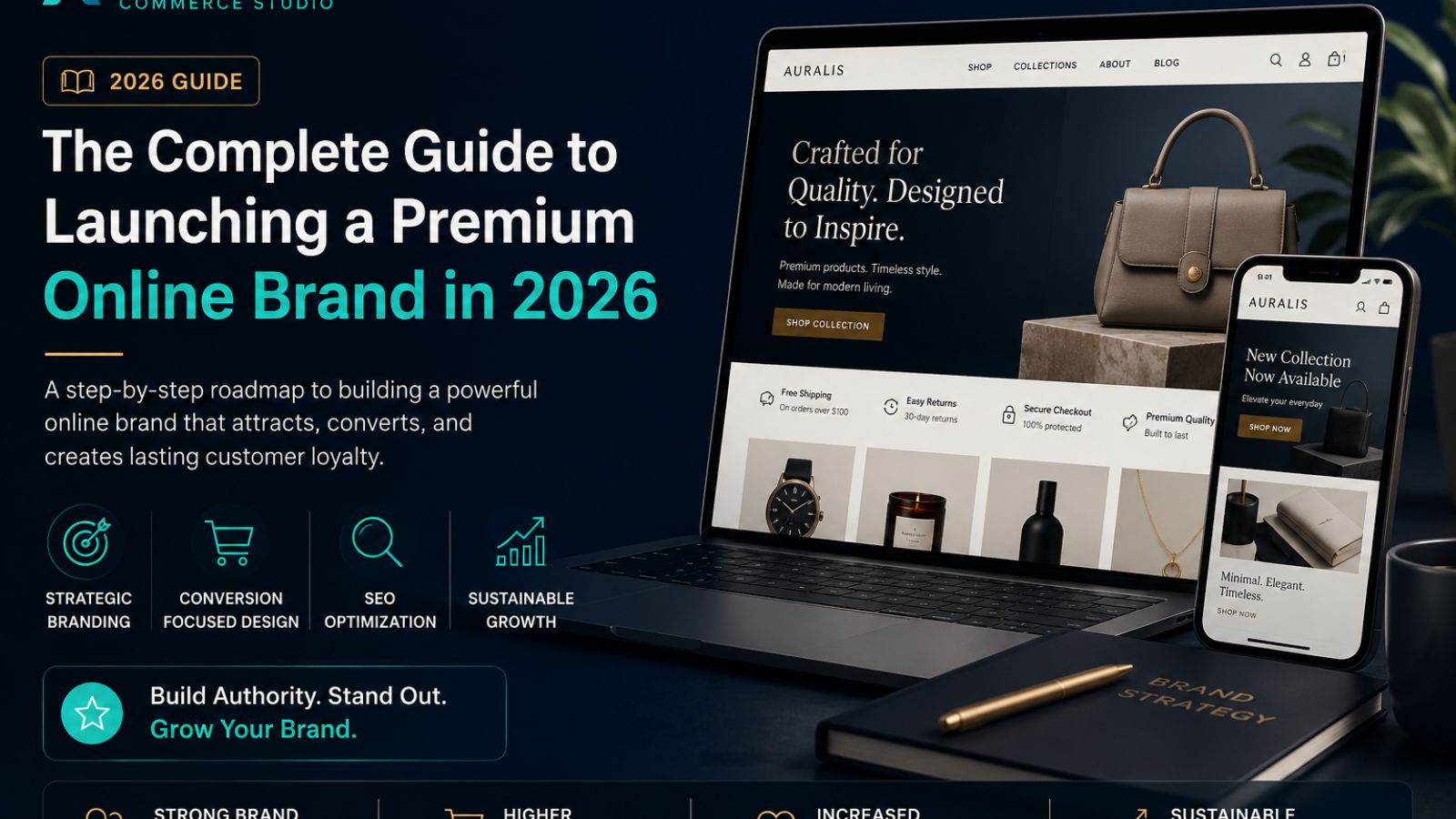Premium ecommerce branding guide for launching a successful online brand in 2026 with Shopify store design and digital commerce strategy