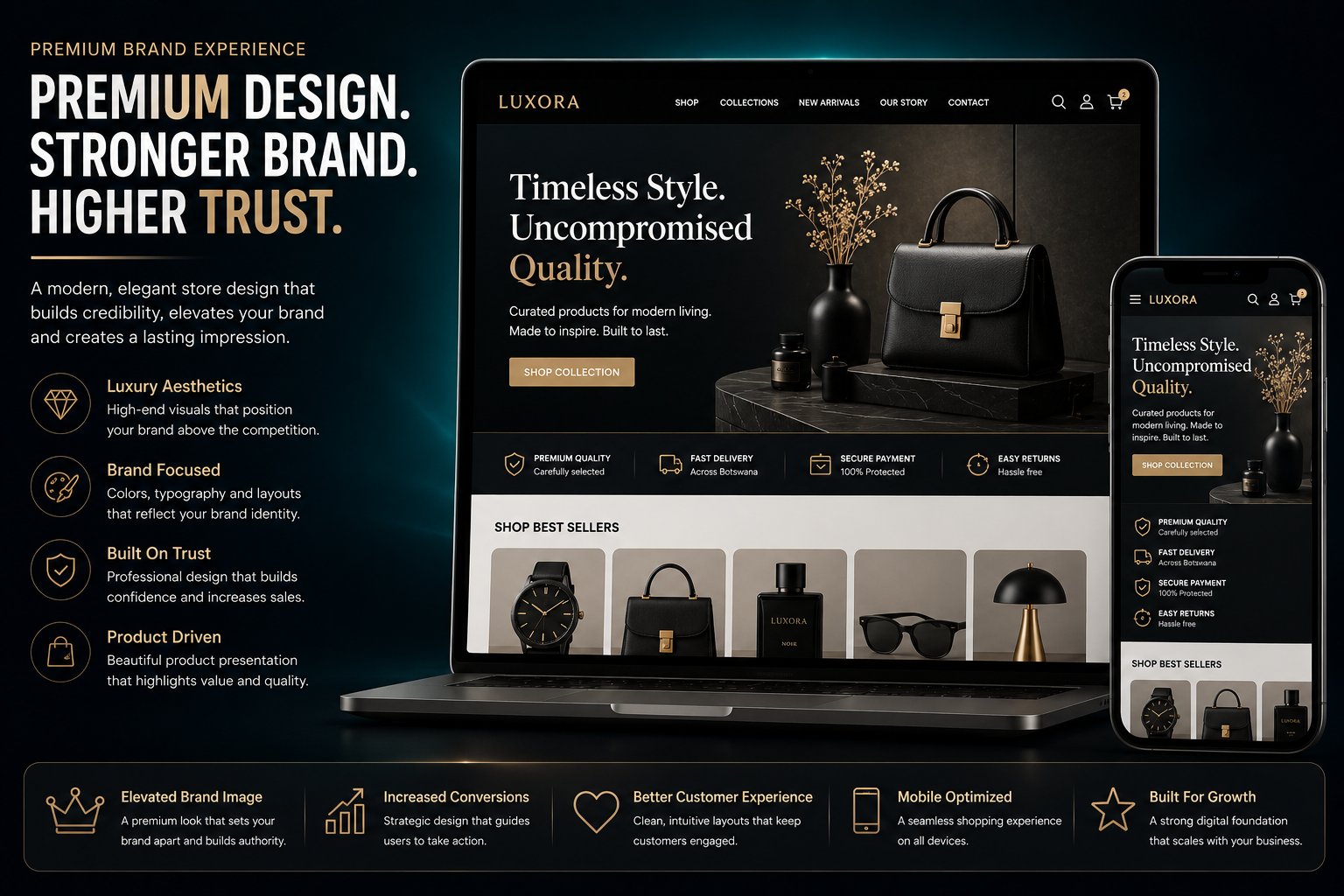Premium ecommerce website development and growth strategy service by Auralis Commerce Studio with SEO and performance optimization.